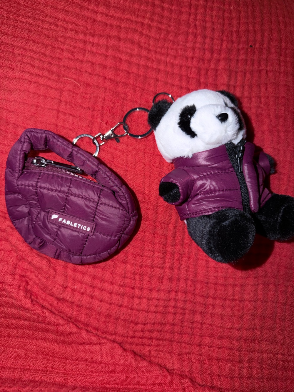 Fabletics Purple Panda Keychain with Mini Quilted Pouch